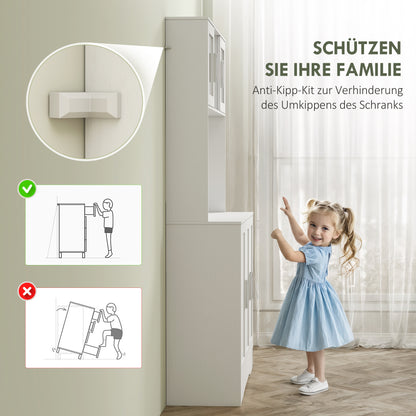 Kitchen Cabinet Tall Cabinet with Countertop Buffet Cabinet with Adjustable Shelves, 5 Doors, Pantry Cabinet with Glass Doors, Scandinavian Design, White