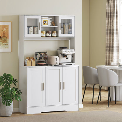 Kitchen Cabinet Tall Cabinet with Countertop Buffet Cabinet with Adjustable Shelves, 5 Doors, Pantry Cabinet with Glass Doors, Scandinavian Design, White