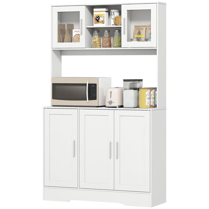 Kitchen Cabinet Tall Cabinet with Countertop Buffet Cabinet with Adjustable Shelves, 5 Doors, Pantry Cabinet with Glass Doors, Scandinavian Design, White