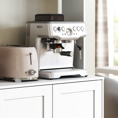 Kitchen Cabinet Tall Cabinet with Countertop Buffet Cabinet with Adjustable Shelves, 5 Doors, Pantry Cabinet with Glass Doors, Scandinavian Design, White