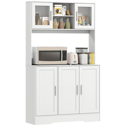 Kitchen Cabinet Tall Cabinet with Countertop Buffet Cabinet with Adjustable Shelves, 5 Doors, Pantry Cabinet with Glass Doors, Scandinavian Design, White