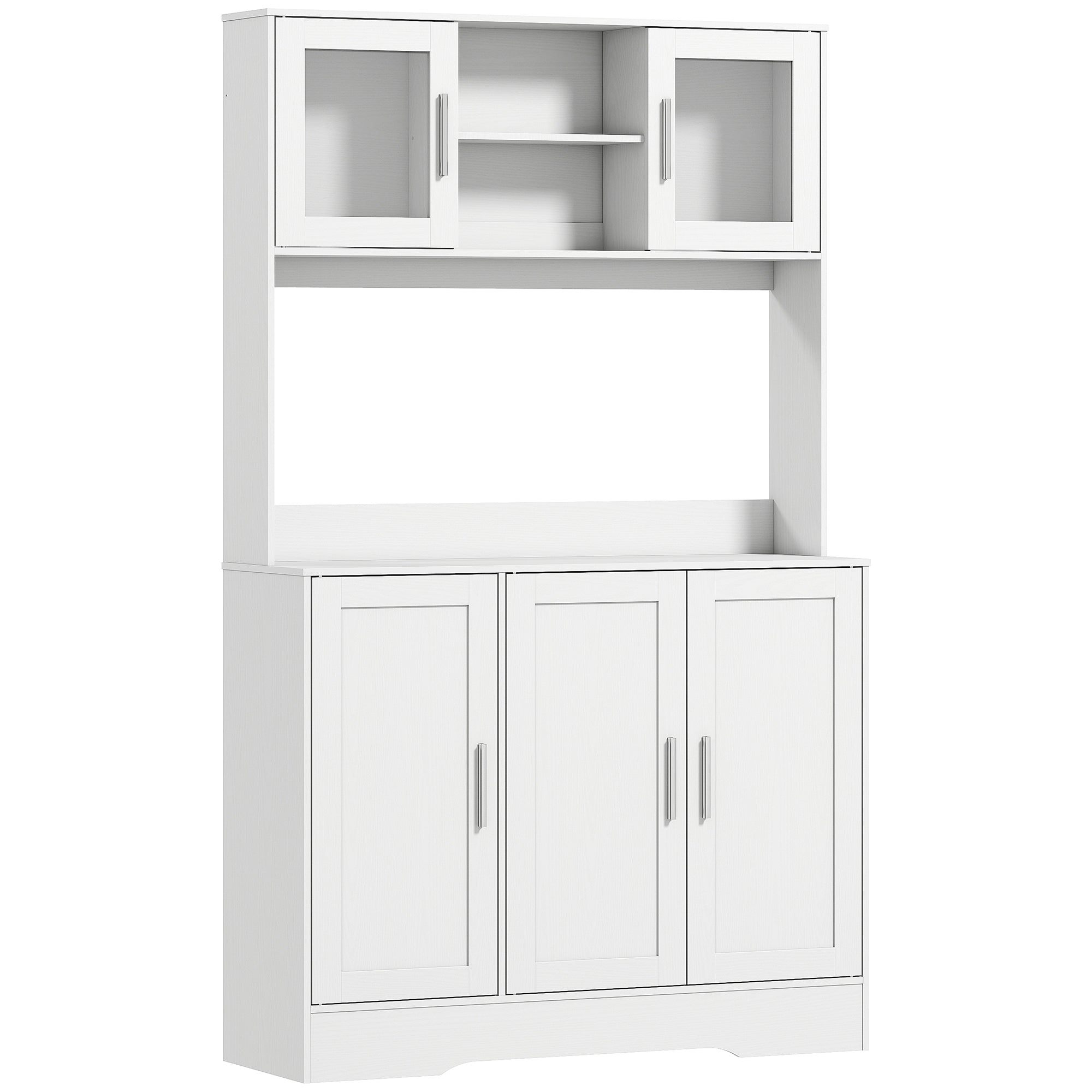 Kitchen Cabinet Tall Cabinet with Countertop Buffet Cabinet with Adjustable Shelves, 5 Doors, Pantry Cabinet with Glass Doors, Scandinavian Design, White