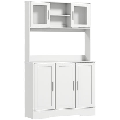 Kitchen Cabinet Tall Cabinet with Countertop Buffet Cabinet with Adjustable Shelves, 5 Doors, Pantry Cabinet with Glass Doors, Scandinavian Design, White