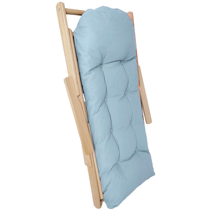 Folding and Reclining Wooden Lounge Chair with Thick Padded Tufted Cushion - 71 x 89 x 96 cm Gray