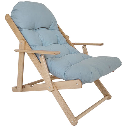 Folding and Reclining Wooden Lounge Chair with Thick Padded Tufted Cushion - 71 x 89 x 96 cm Gray