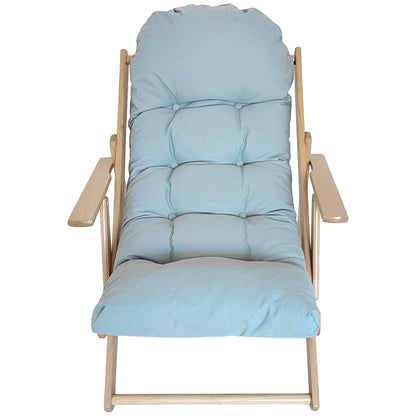 Folding and Reclining Wooden Lounge Chair with Thick Padded Tufted Cushion - 71 x 89 x 96 cm Gray