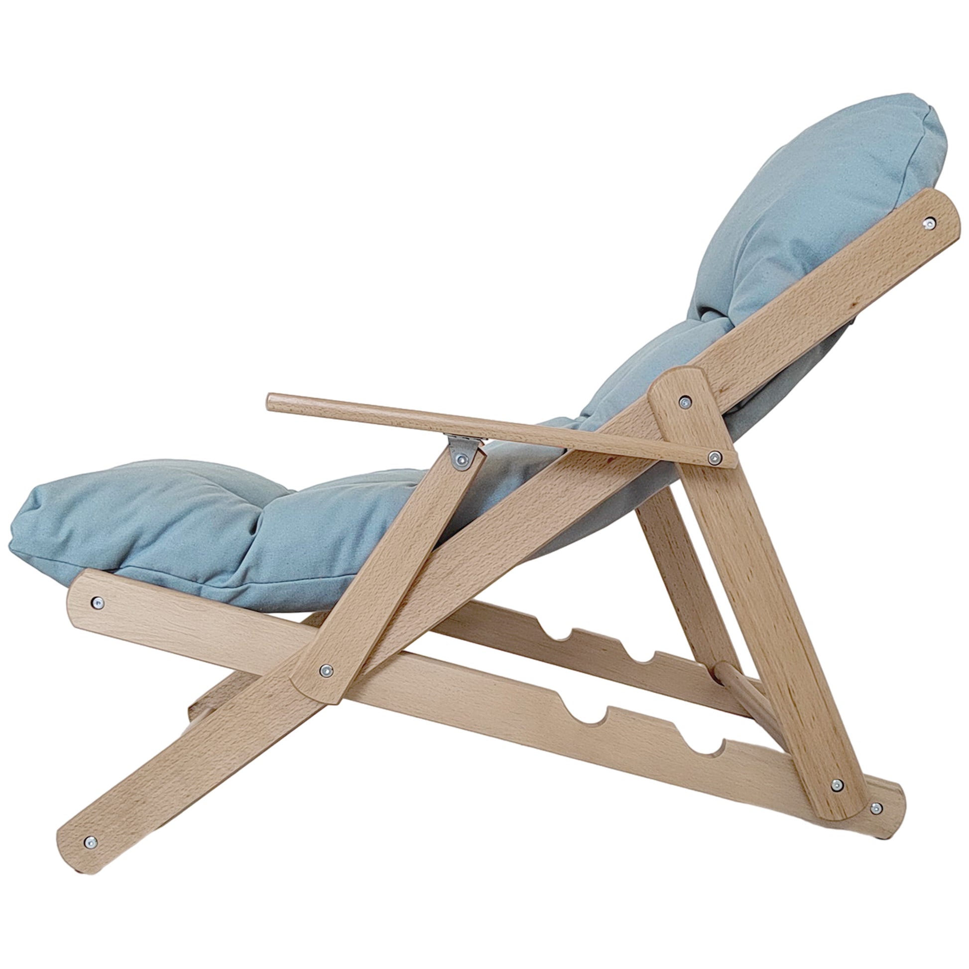 Folding and Reclining Wooden Lounge Chair with Thick Padded Tufted Cushion - 71 x 89 x 96 cm Gray