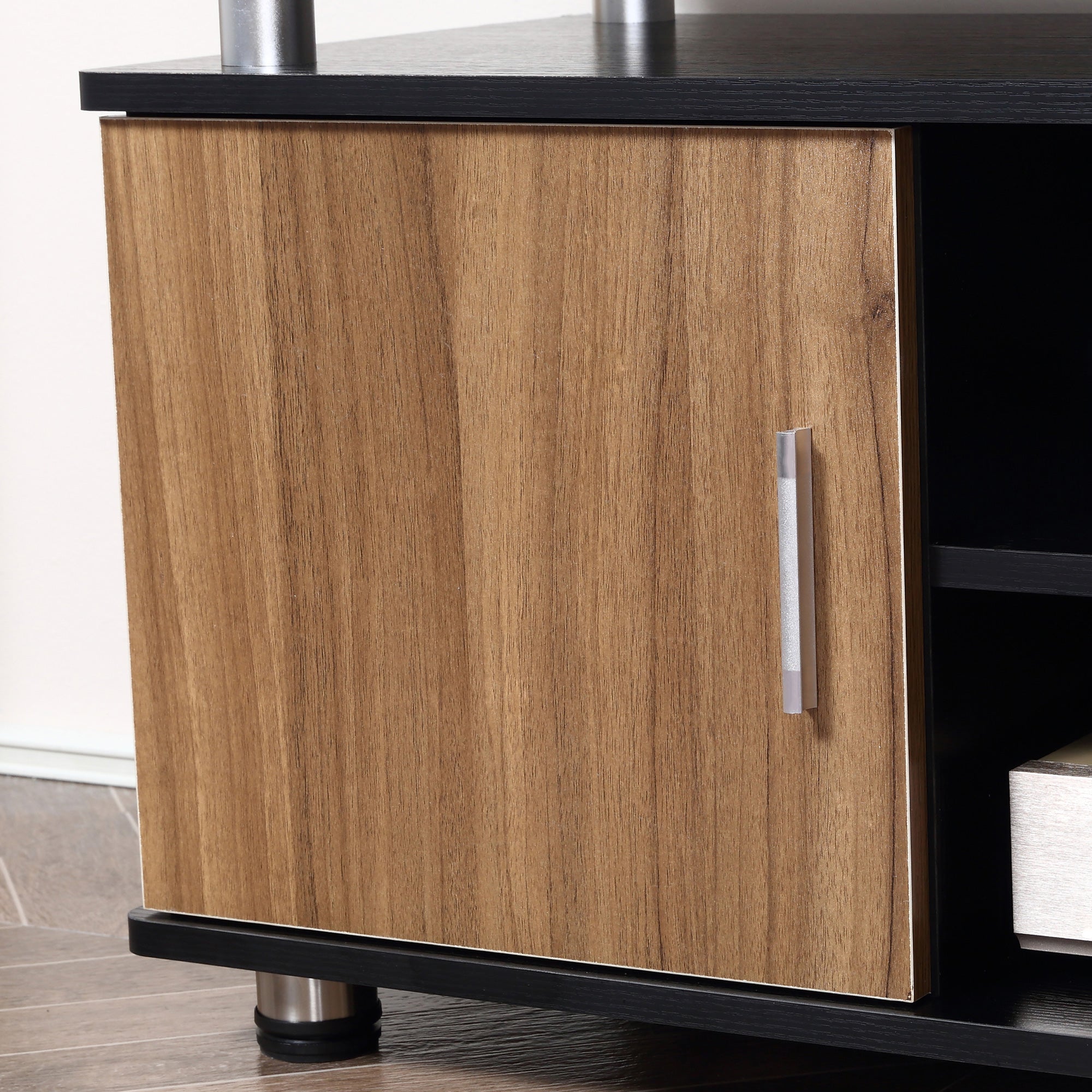 TV Stand for TVs up to 50'' with Cabinets and Shelves, TV Cabinet for Living Room and Lounge in Wood and Aluminum, 120x40x52.2cm