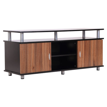 TV Stand for TVs up to 50'' with Cabinets and Shelves, TV Cabinet for Living Room and Lounge in Wood and Aluminum, 120x40x52.2cm