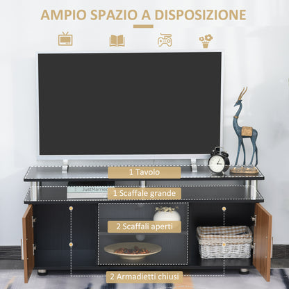 TV Stand for TVs up to 50'' with Cabinets and Shelves, TV Cabinet for Living Room and Lounge in Wood and Aluminum, 120x40x52.2cm