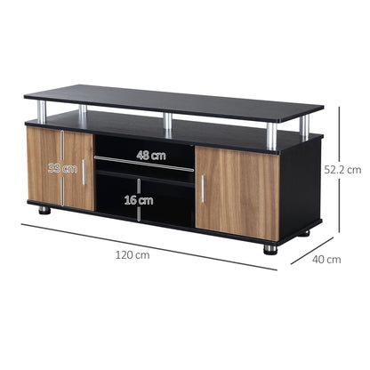 TV Stand for TVs up to 50'' with Cabinets and Shelves, TV Cabinet for Living Room and Lounge in Wood and Aluminum, 120x40x52.2cm