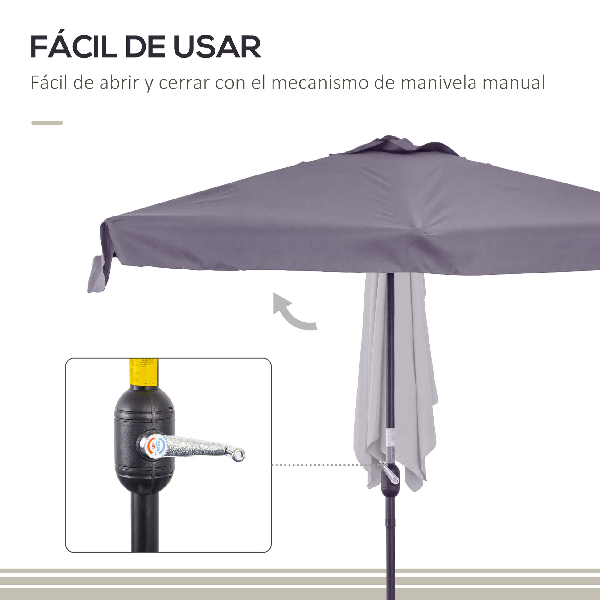 Rectangular Umbrella 230x130x249 cm Wall Parasol Medium Umbrella with Crank UV Protection Waterproof Umbrella for Balcony Terrace Garden Dark Gray