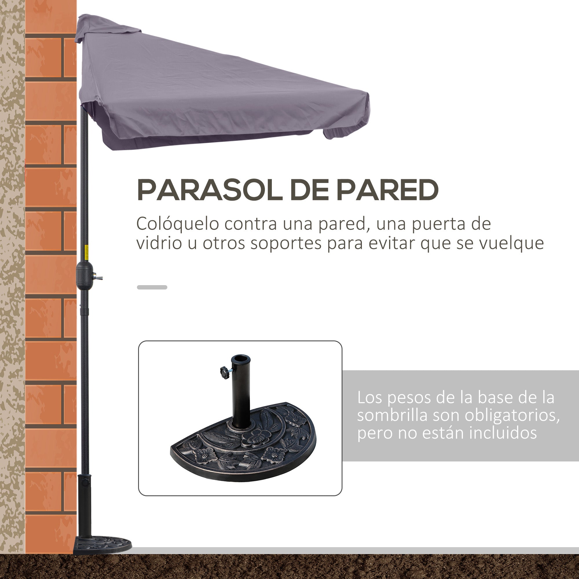 Rectangular Umbrella 230x130x249 cm Wall Parasol Medium Umbrella with Crank UV Protection Waterproof Umbrella for Balcony Terrace Garden Dark Gray