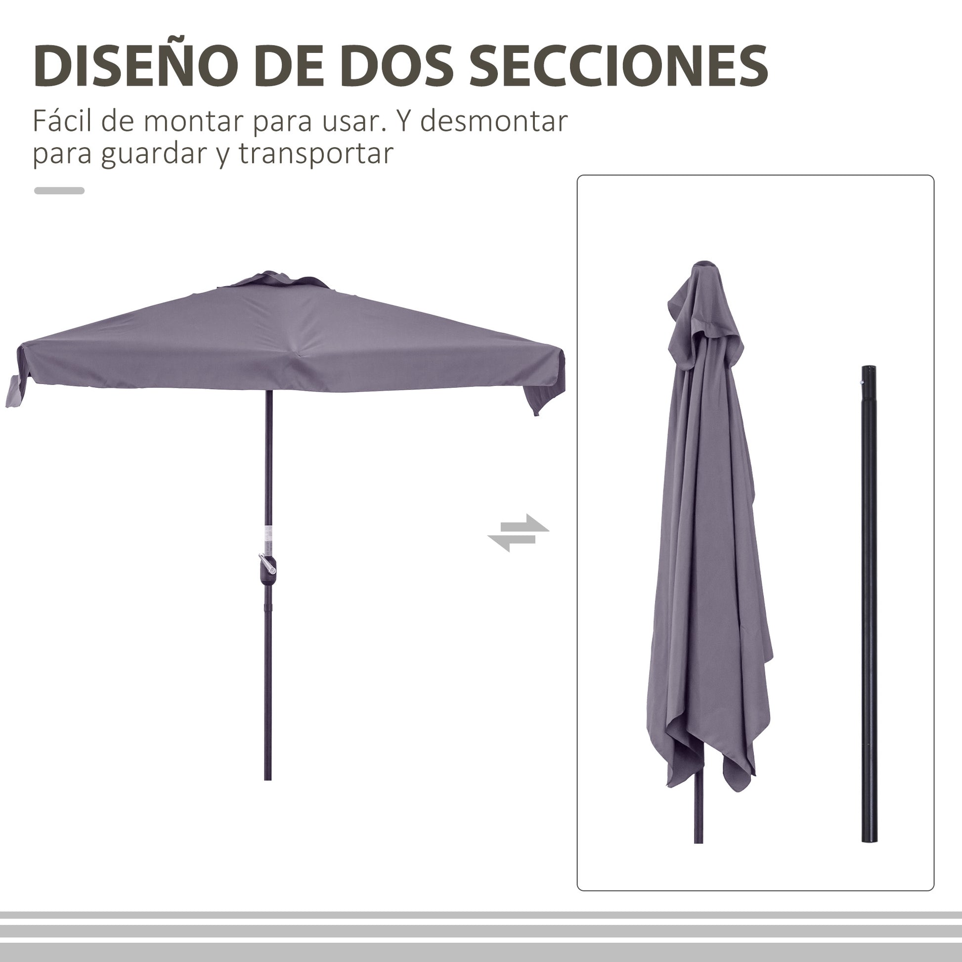Rectangular Umbrella 230x130x249 cm Wall Parasol Medium Umbrella with Crank UV Protection Waterproof Umbrella for Balcony Terrace Garden Dark Gray