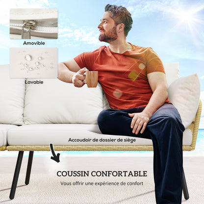 Corner Garden Set 5 Seater Rattan Effect Wicker with Cushions and Rectangular Coffee Table - Bohemian Design