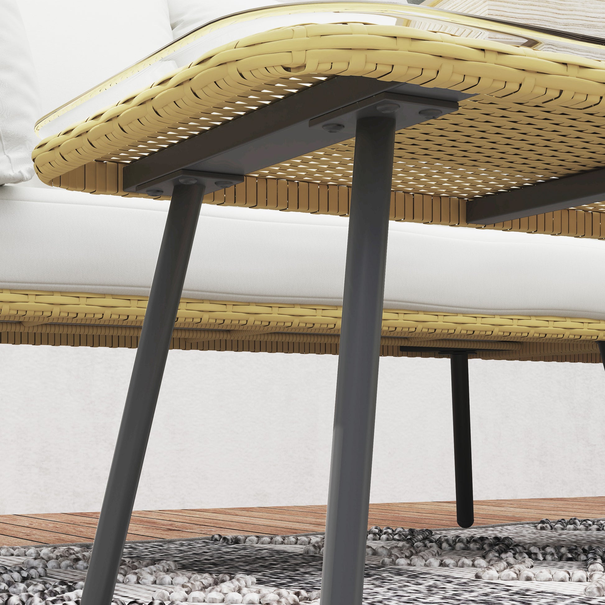 Corner Garden Set 5 Seater Rattan Effect Wicker with Cushions and Rectangular Coffee Table - Bohemian Design