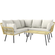 Corner Garden Set 5 Seater Rattan Effect Wicker with Cushions and Rectangular Coffee Table - Bohemian Design