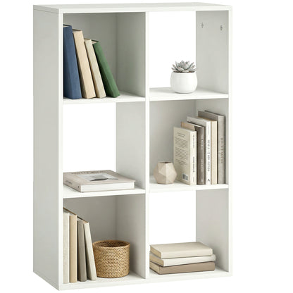 Narrow 3-Tier 6-Cube Bookshelf — Space-Saving Storage with Anti-Tip Strap, White