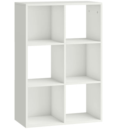 Narrow 3-Tier 6-Cube Bookshelf — Space-Saving Storage with Anti-Tip Strap, White