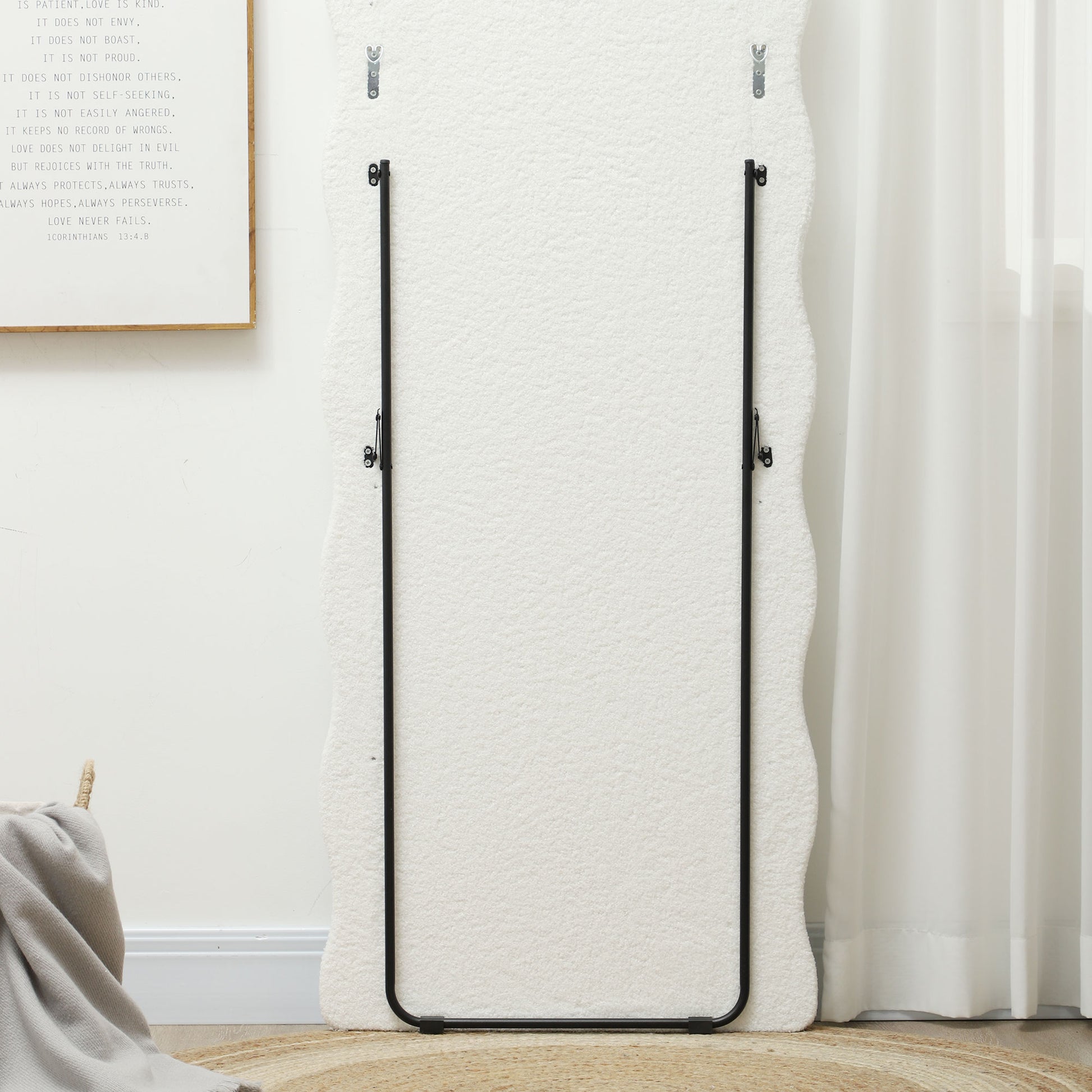 Full-Length Mirror 160 x 60 cm Arched Floor Mirror with Wave Design Shatterproof Glass Velvet Frame Wall Mirror Floor Mirror for Living Room, Bedroom, Hallway, White
