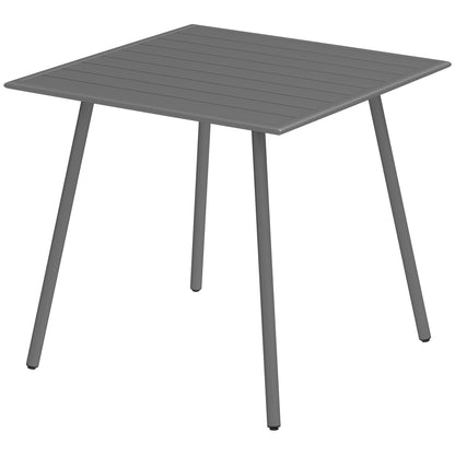 Garden Table Steel 80 x 80 x 74 cm Weatherproof Buffet Table with Steel Frame, Non-slip Camping Table for 4 People Balcony Table Patio Table Outdoor Dining Table for Garden, Terrace, Balcony, Gray