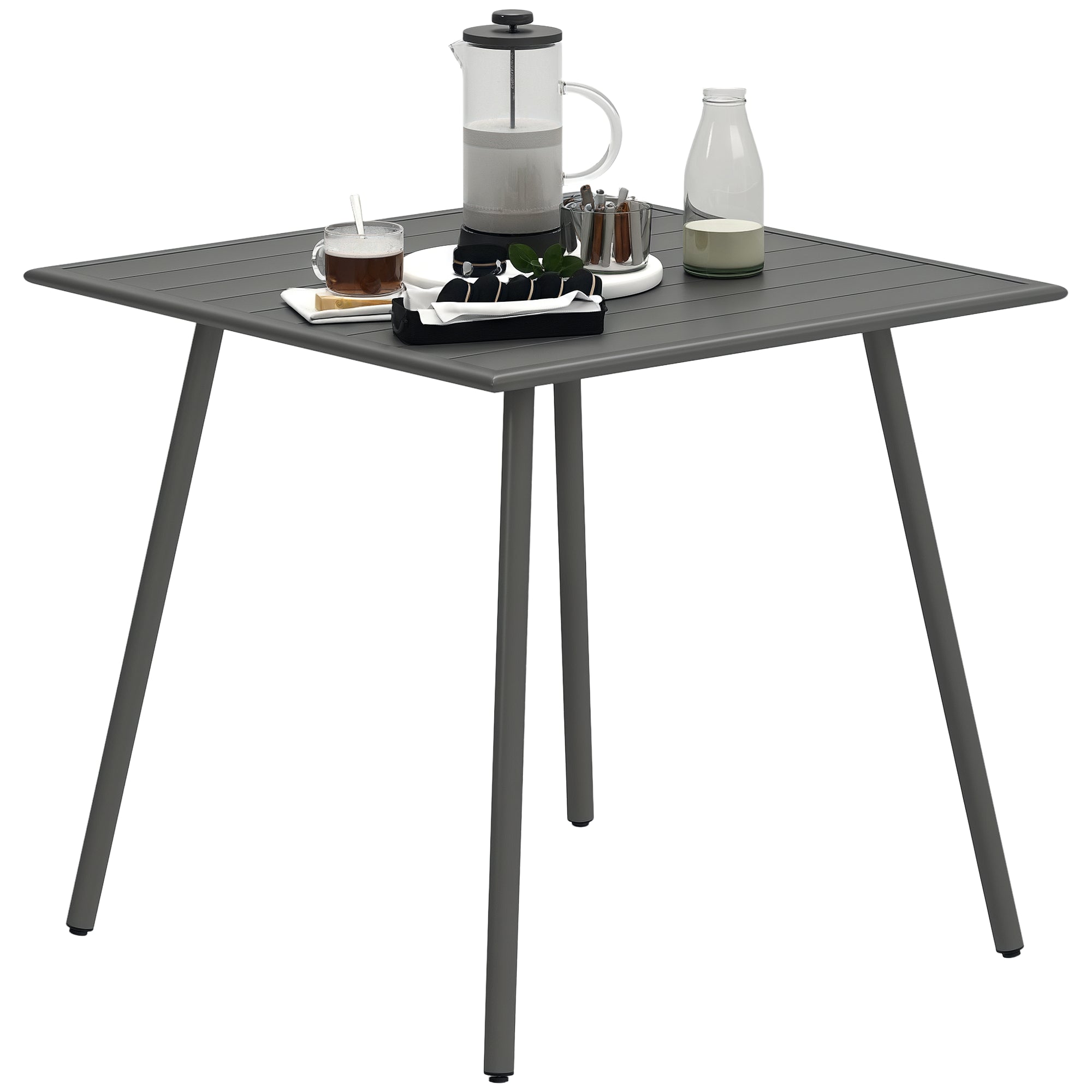Garden Table Steel 80 x 80 x 74 cm Weatherproof Buffet Table with Steel Frame, Non-slip Camping Table for 4 People Balcony Table Patio Table Outdoor Dining Table for Garden, Terrace, Balcony, Gray