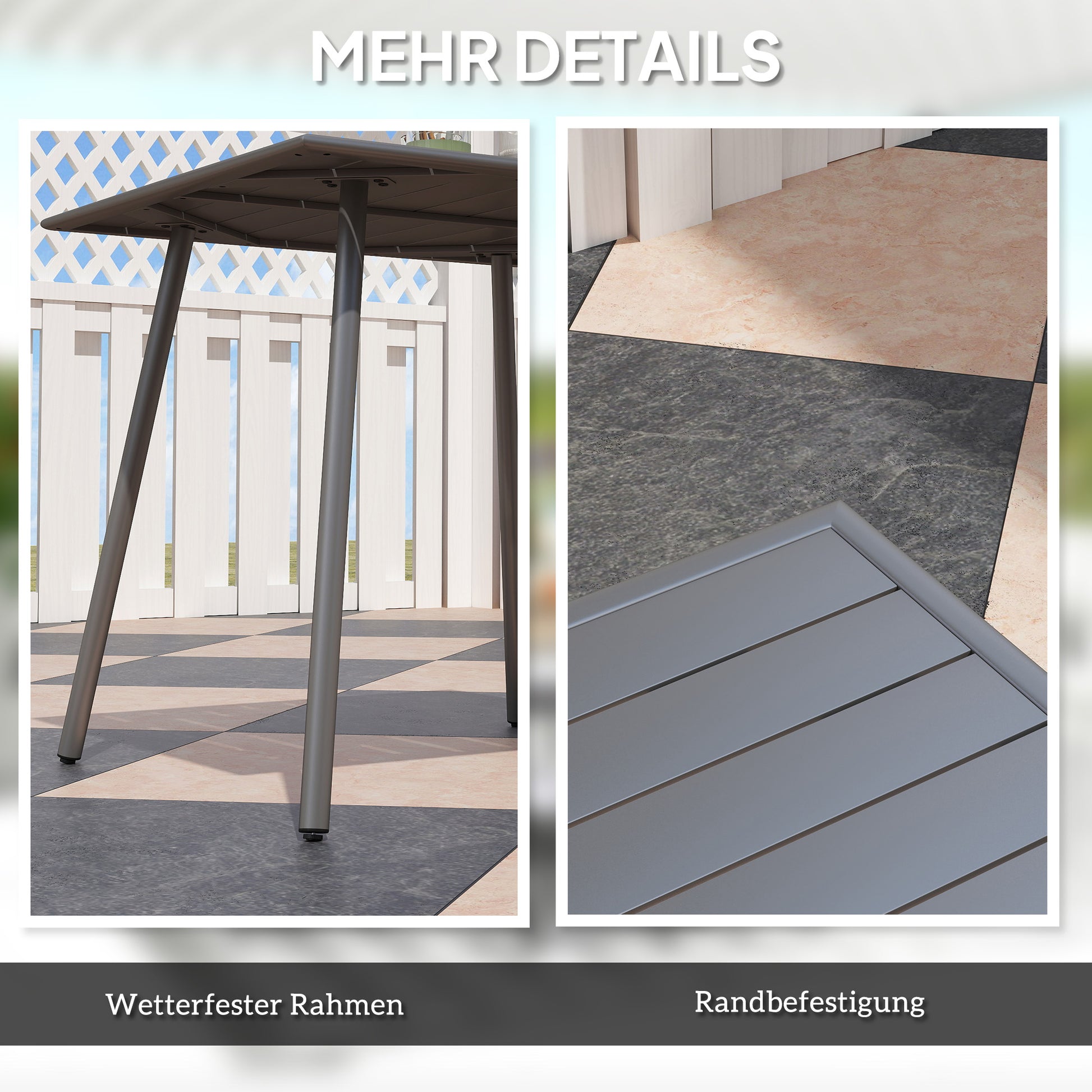 Garden Table Steel 80 x 80 x 74 cm Weatherproof Buffet Table with Steel Frame, Non-slip Camping Table for 4 People Balcony Table Patio Table Outdoor Dining Table for Garden, Terrace, Balcony, Gray