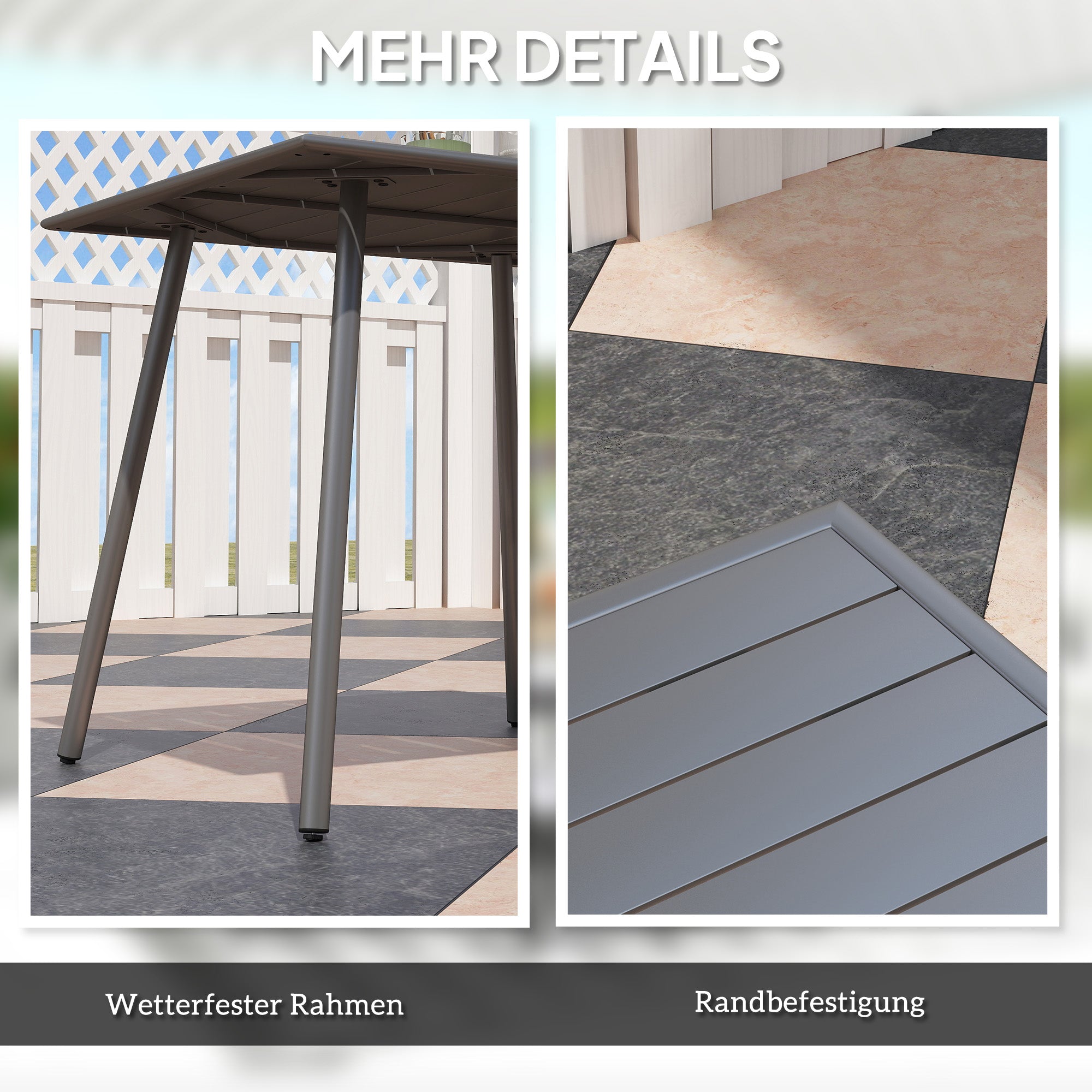 Garden Table Steel 80 x 80 x 74 cm Weatherproof Buffet Table with Steel Frame, Non-slip Camping Table for 4 People Balcony Table Patio Table Outdoor Dining Table for Garden, Terrace, Balcony, Gray