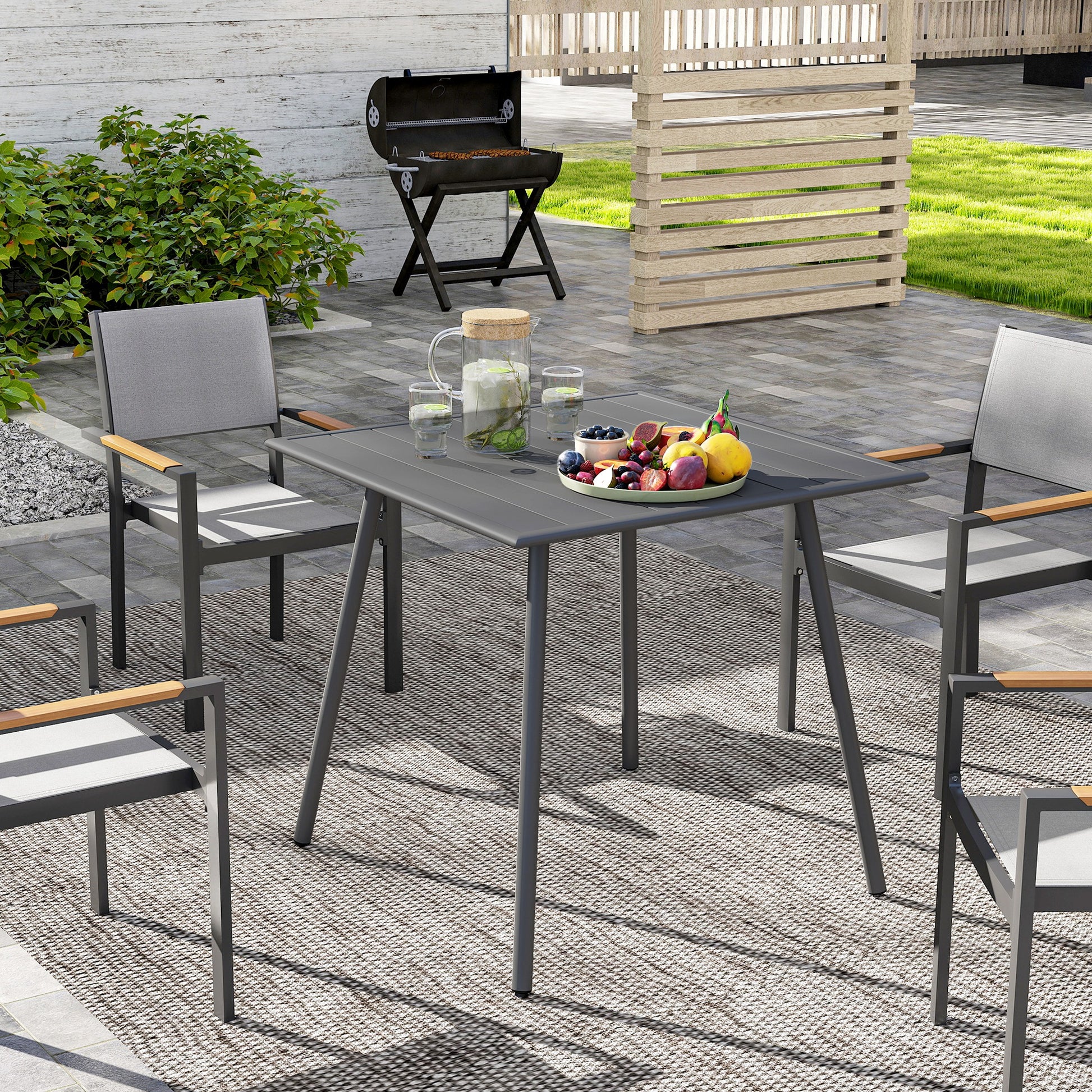 Garden Table Steel 80 x 80 x 74 cm Weatherproof Buffet Table with Steel Frame, Non-slip Camping Table for 4 People Balcony Table Patio Table Outdoor Dining Table for Garden, Terrace, Balcony, Gray