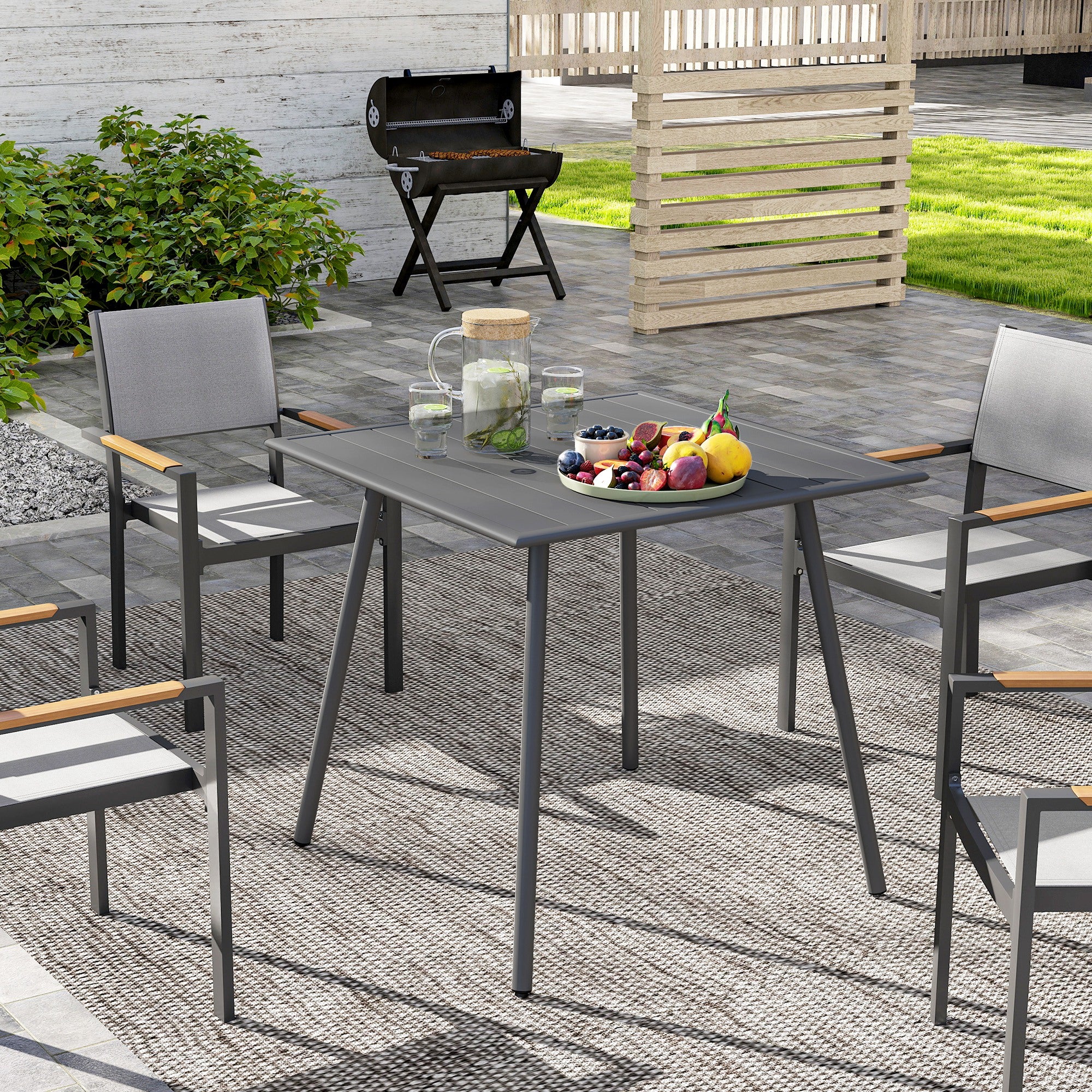 Garden Table Steel 80 x 80 x 74 cm Weatherproof Buffet Table with Steel Frame, Non-slip Camping Table for 4 People Balcony Table Patio Table Outdoor Dining Table for Garden, Terrace, Balcony, Gray