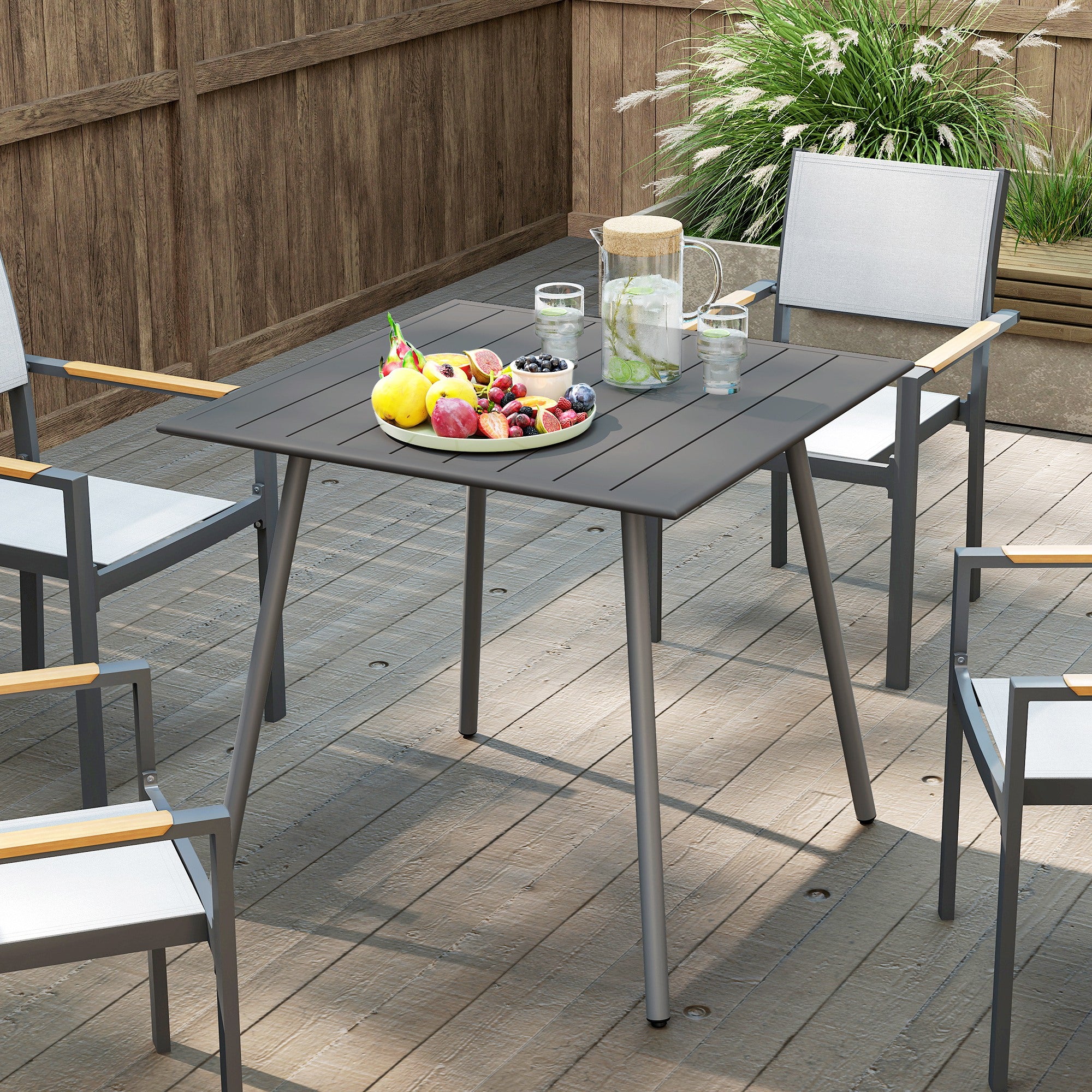 Garden Table Steel 80 x 80 x 74 cm Weatherproof Buffet Table with Steel Frame, Non-slip Camping Table for 4 People Balcony Table Patio Table Outdoor Dining Table for Garden, Terrace, Balcony, Gray