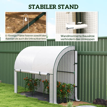 Greenhouse with Roll Door, Winterproof Foil Greenhouse made of Steel, Greenhouse for Balcony, Garden, Tomato House with UV Protection 200x80x157cm Tomato Greenhouse for Vegetables Flowers Plants White