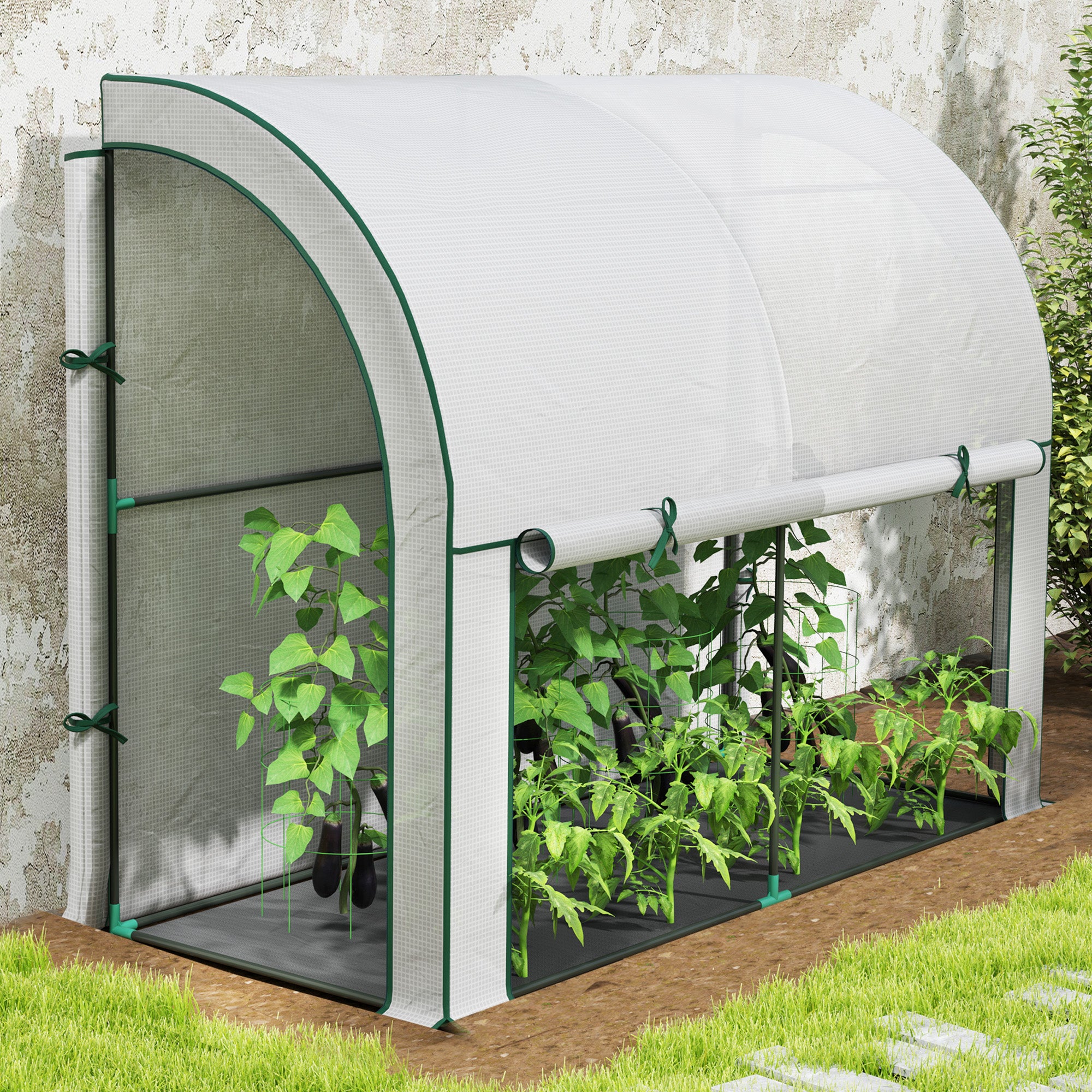 Greenhouse with Roll Door, Winterproof Foil Greenhouse made of Steel, Greenhouse for Balcony, Garden, Tomato House with UV Protection 200x80x157cm Tomato Greenhouse for Vegetables Flowers Plants White