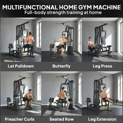 SPORTNOW Home Gym Station with Lat Pulldown & Butterfly Bar, 65 kg Weight Stack, Cable Leg Press — Multifunction Strength Trainer (Up to 120 kg Capacity)