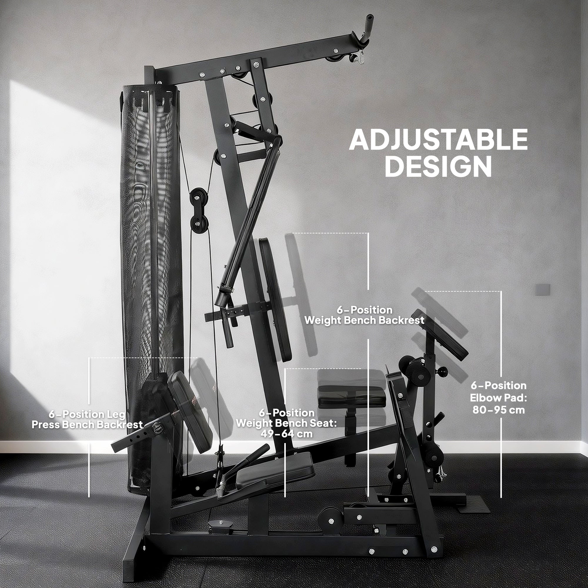 SPORTNOW Home Gym Station with Lat Pulldown & Butterfly Bar, 65 kg Weight Stack, Cable Leg Press — Multifunction Strength Trainer (Up to 120 kg Capacity)
