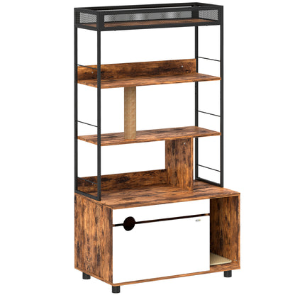 2-in-1 Cat Litter Box Cabinet, Cat Litter Box with 3-Level Shelf, Scratching Post, Swinging Door, Cat House for Cat up to 6 kg, 80 x 48 x 152 cm, Rustic Brown