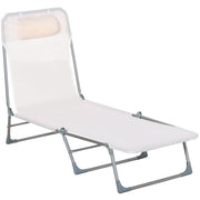 Folding Reclining Garden Sun Lounger with Adjustable Headrest and 5-Position Backrest Breathable Texteline Fabric 182x56x28 cm Cream