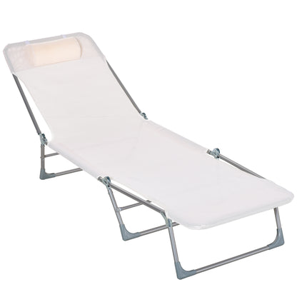 Folding Reclining Garden Sun Lounger with Adjustable Headrest and 5-Position Backrest Breathable Texteline Fabric 182x56x28 cm Cream