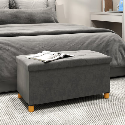 Folding Storage Bench Upholstered Bench with Velvet Look, Storage Bench with Legs, Trunk Bench for Living Room Bedroom Hallway 76 x 38 x 38 cm, Gray