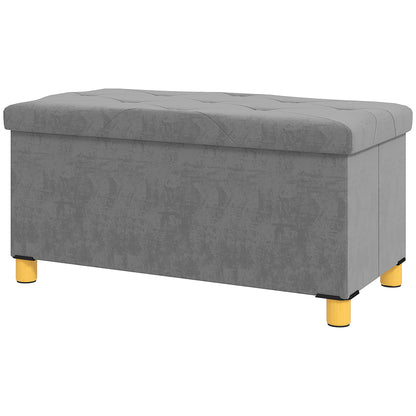 Folding Storage Bench Upholstered Bench with Velvet Look, Storage Bench with Legs, Trunk Bench for Living Room Bedroom Hallway 76 x 38 x 38 cm, Gray