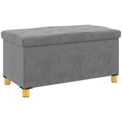 Folding Storage Bench Upholstered Bench with Velvet Look, Storage Bench with Legs, Trunk Bench for Living Room Bedroom Hallway 76 x 38 x 38 cm, Gray