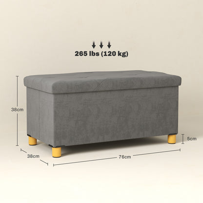 Folding Storage Bench Upholstered Bench with Velvet Look, Storage Bench with Legs, Trunk Bench for Living Room Bedroom Hallway 76 x 38 x 38 cm, Gray