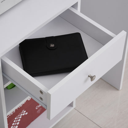 Office Printer Cabinet Multifunctional Cart with Wheels 2 Compartments Drawer and CPU Stand Adjustable Shelf for Study 60x40x68.5 cm White Woodgrain