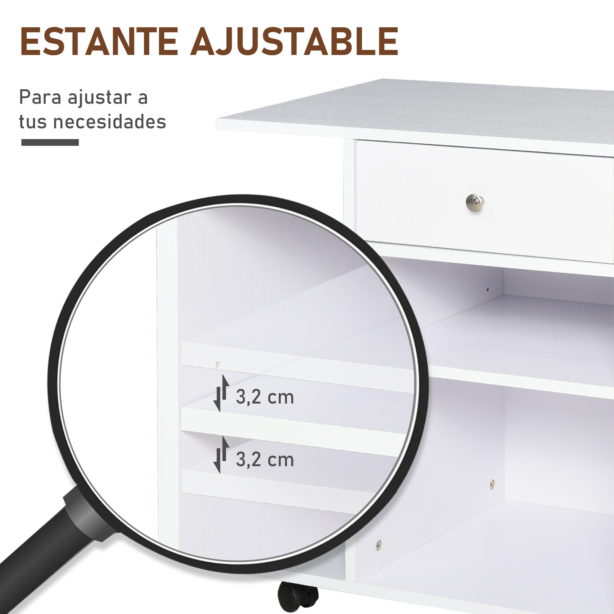 Office Printer Cabinet Multifunctional Cart with Wheels 2 Compartments Drawer and CPU Stand Adjustable Shelf for Study 60x40x68.5 cm White Woodgrain