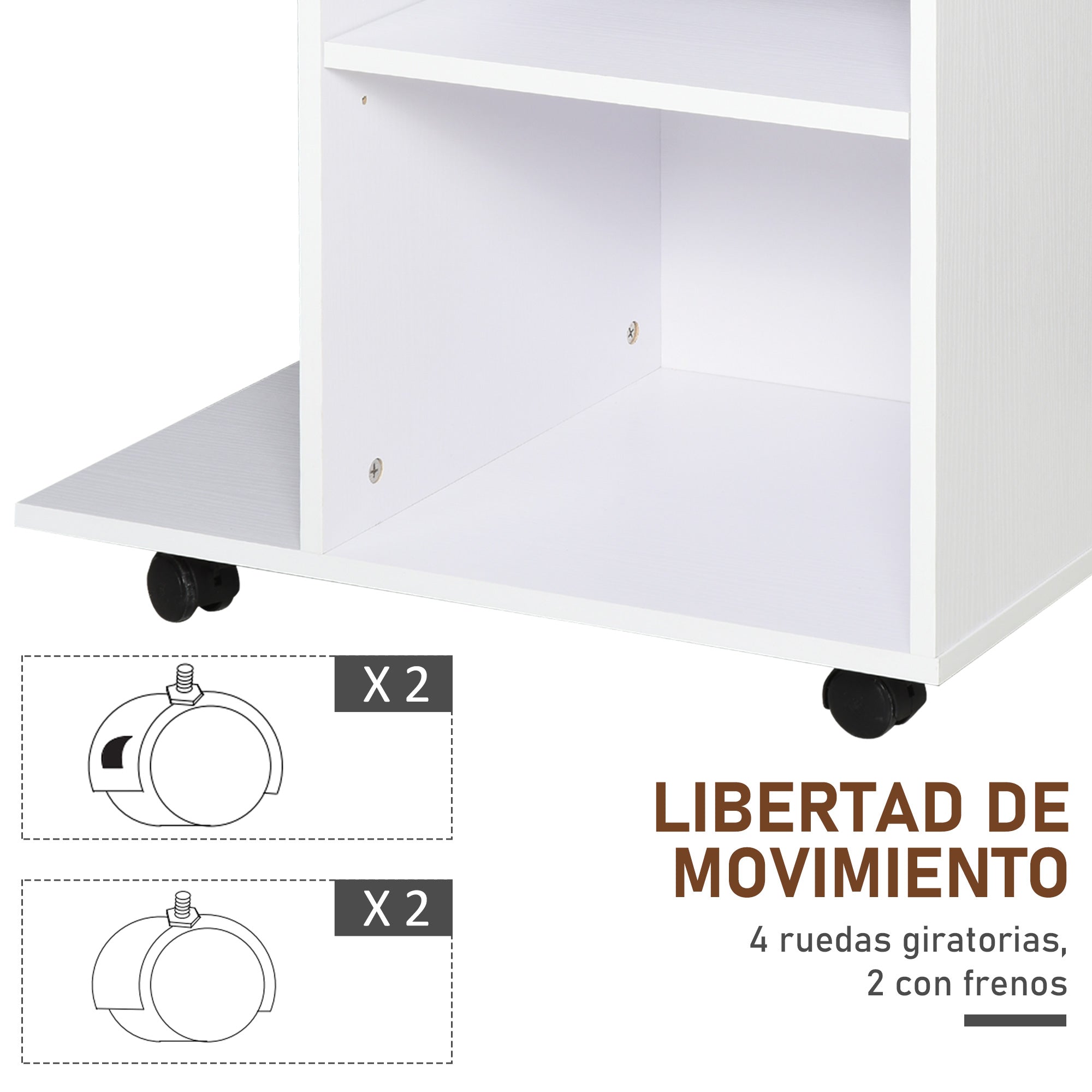 Office Printer Cabinet Multifunctional Cart with Wheels 2 Compartments Drawer and CPU Stand Adjustable Shelf for Study 60x40x68.5 cm White Woodgrain