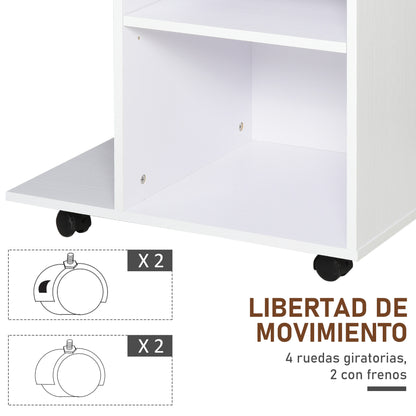 Office Printer Cabinet Multifunctional Cart with Wheels 2 Compartments Drawer and CPU Stand Adjustable Shelf for Study 60x40x68.5 cm White Woodgrain