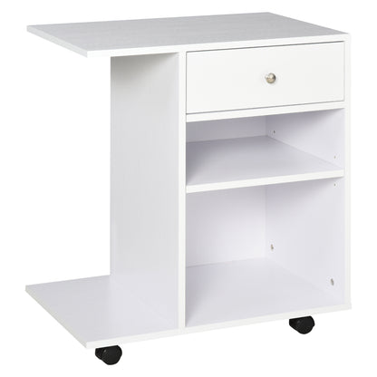 Office Printer Cabinet Multifunctional Cart with Wheels 2 Compartments Drawer and CPU Stand Adjustable Shelf for Study 60x40x68.5 cm White Woodgrain