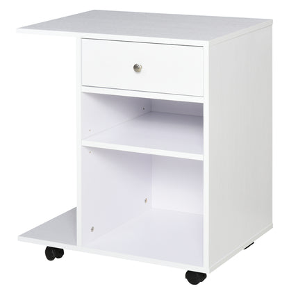 Office Printer Cabinet Multifunctional Cart with Wheels 2 Compartments Drawer and CPU Stand Adjustable Shelf for Study 60x40x68.5 cm White Woodgrain
