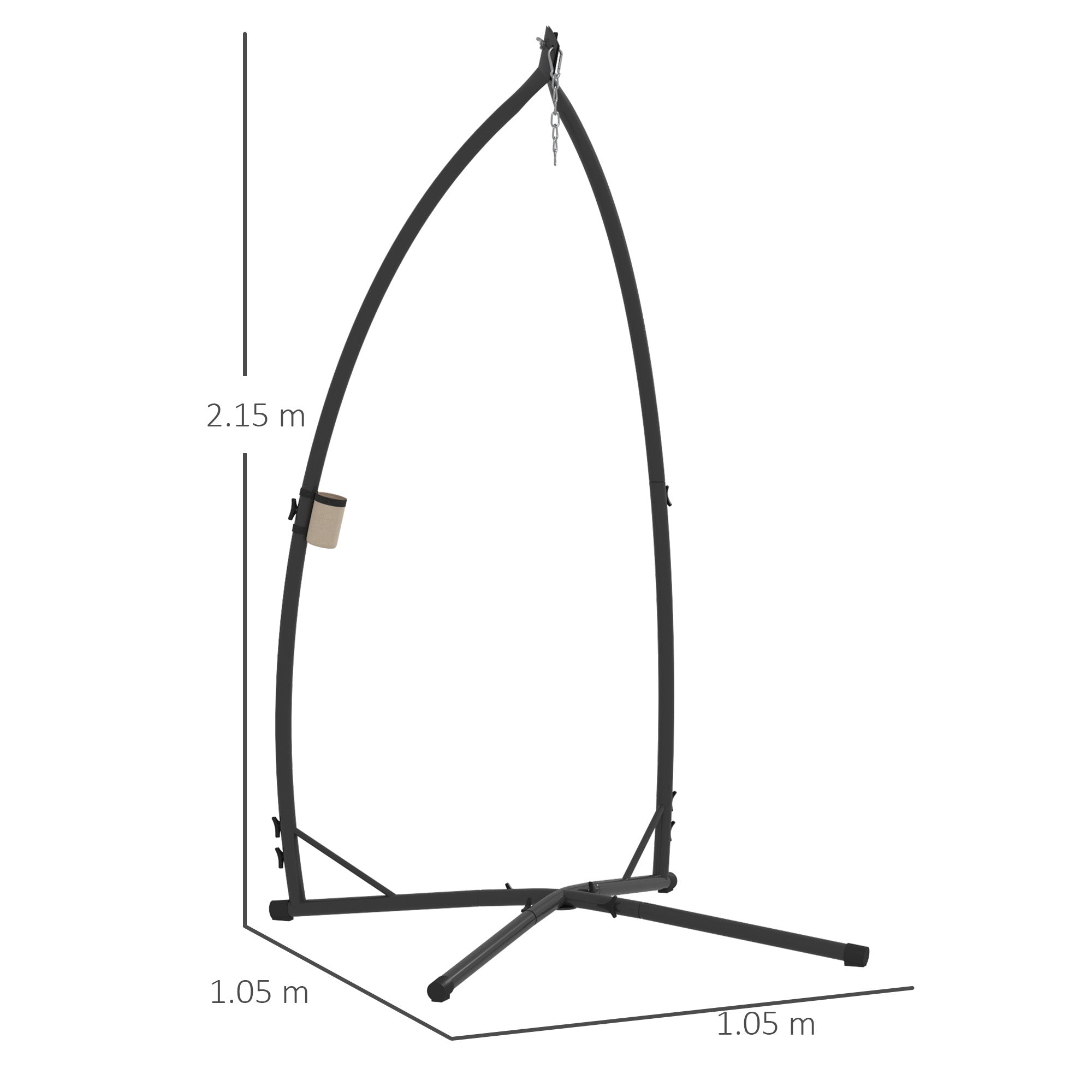 Egg Hanging Chair Stand Height 215 cm with Steel Structure Stable Base and Cup Holder Swing Chair Stand for Patio Garden Balcony Load 150 kg Black