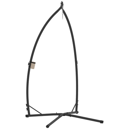 Egg Hanging Chair Stand Height 215 cm with Steel Structure Stable Base and Cup Holder Swing Chair Stand for Patio Garden Balcony Load 150 kg Black